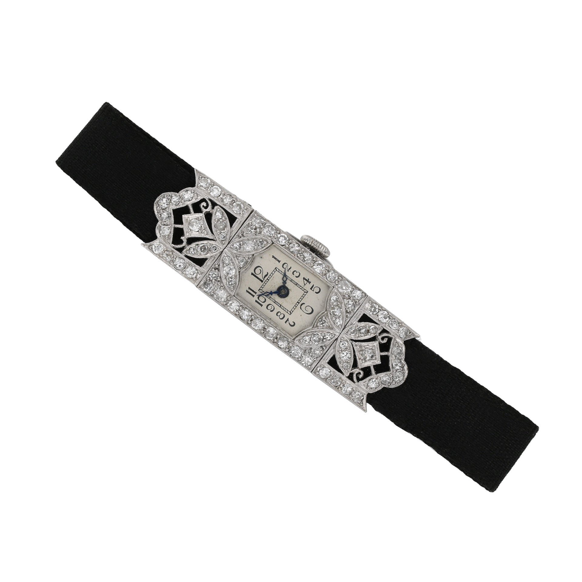 Art Deco Platinum Diamond Watch Bracelet front