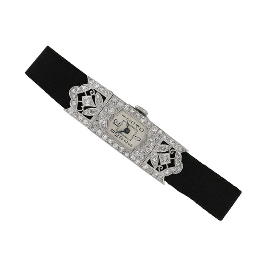 Art Deco Platinum Diamond Watch Bracelet front