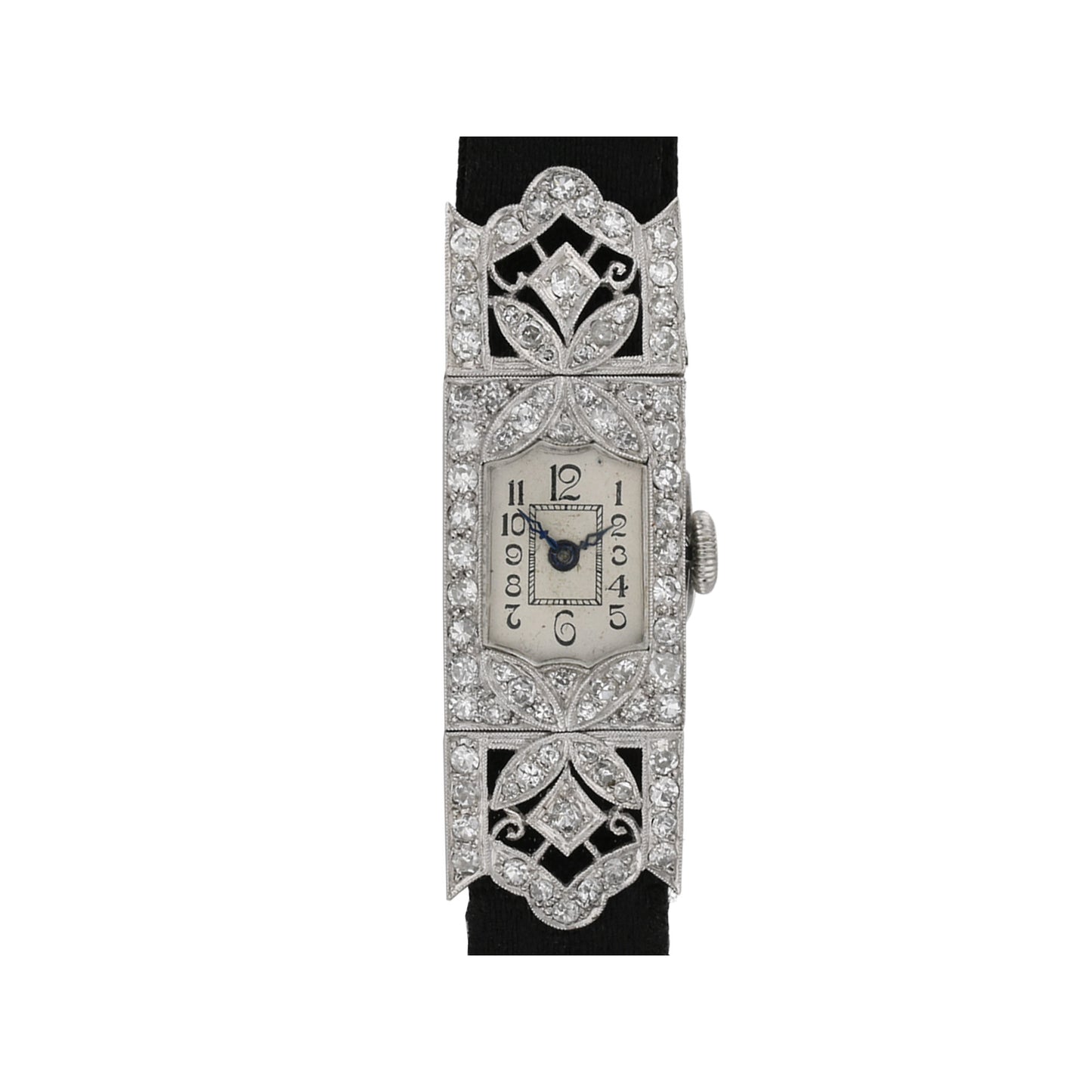 Art Deco Platinum Diamond Watch Bracelet front