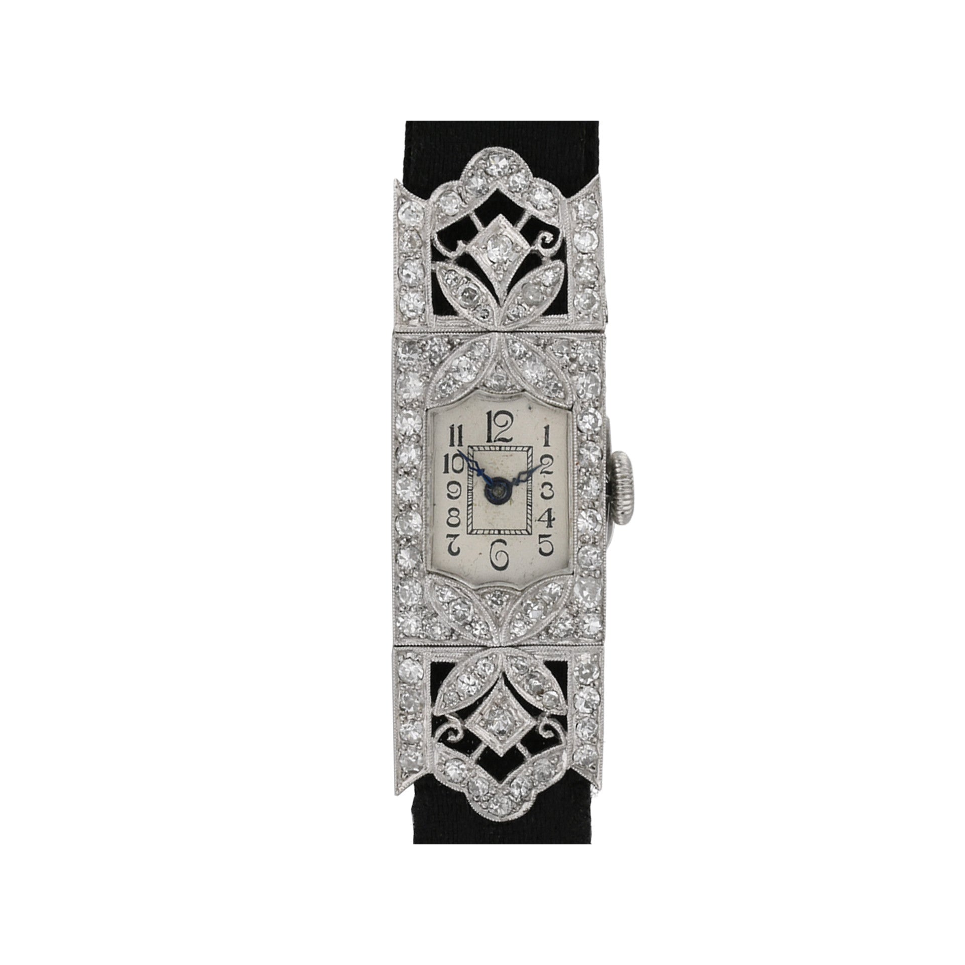 Art Deco Platinum Diamond Watch Bracelet front