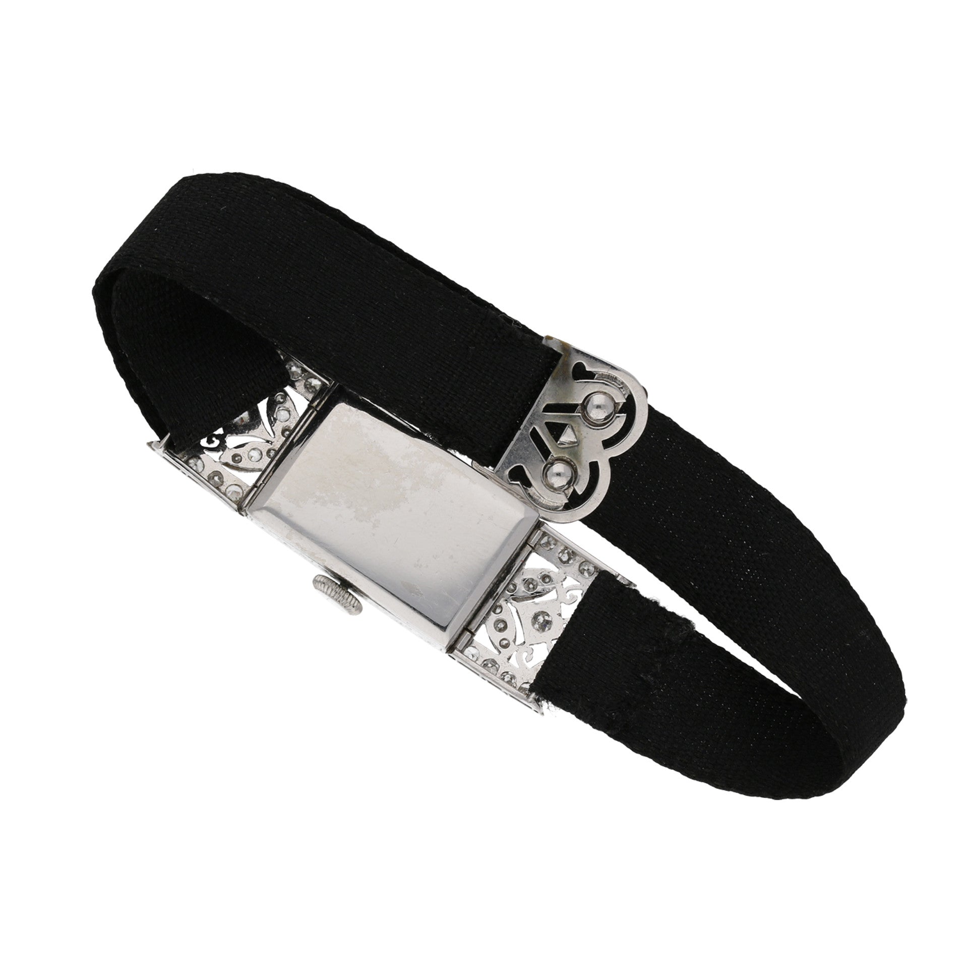 Art Deco Platinum Diamond Watch Bracelet back
