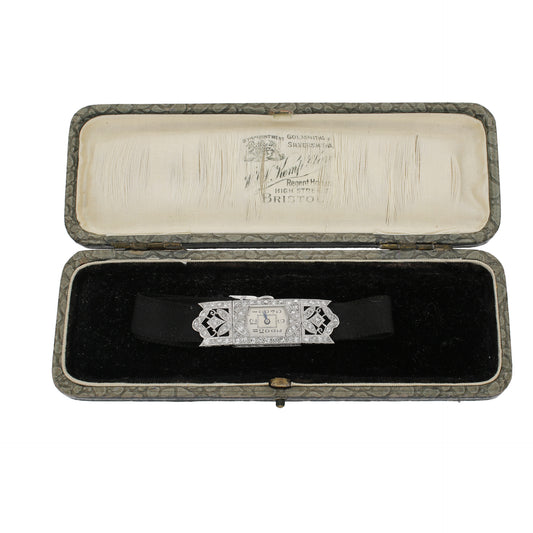 Art Deco Platinum Diamond Watch Bracelet in box