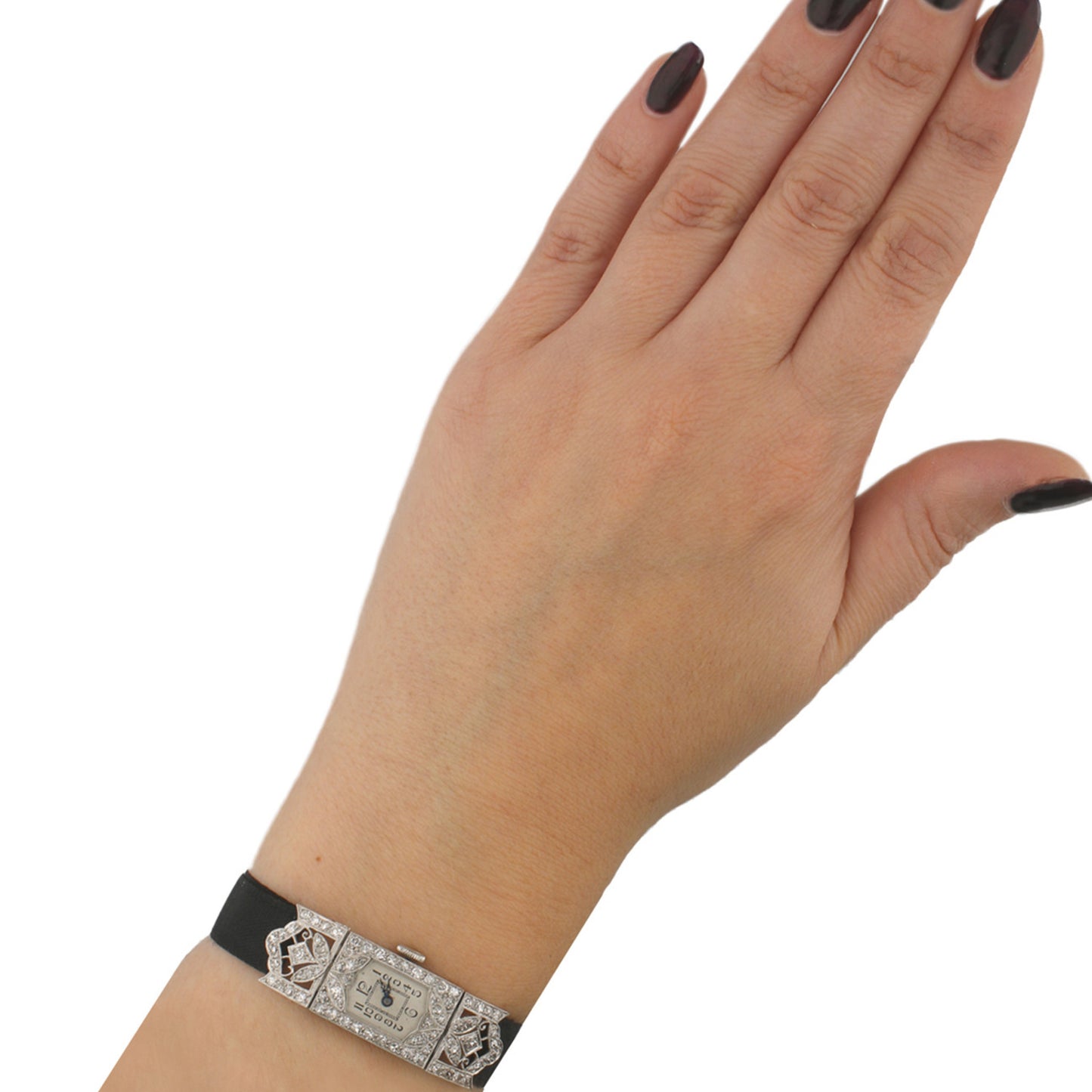 Art Deco Platinum Diamond Watch Bracelet on wrist