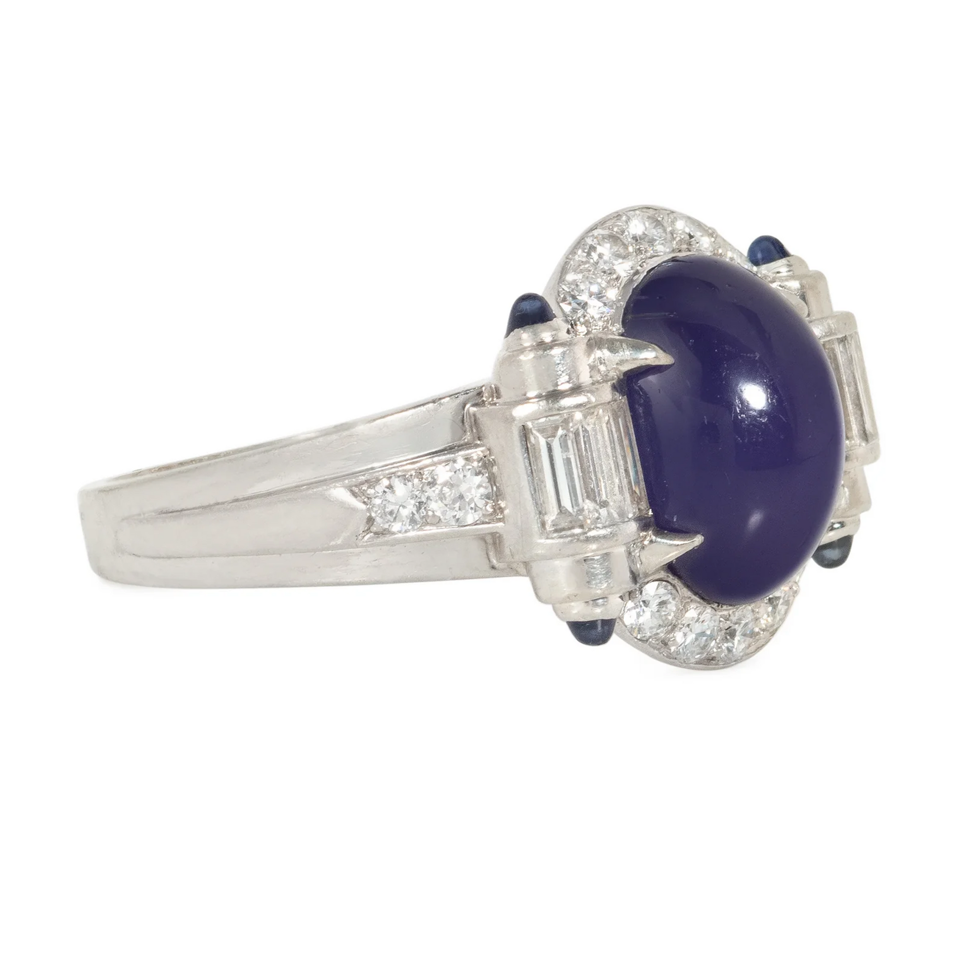 Art Deco Platinum Star Sapphire & Diamond Ring side