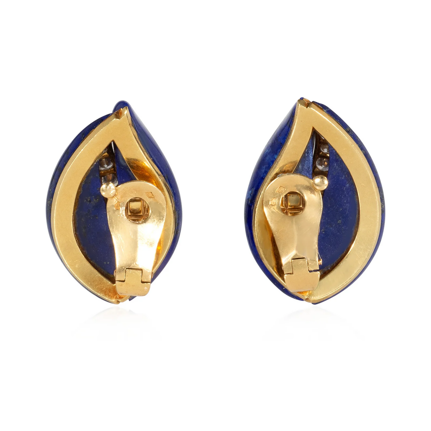 French 1970s 18KT Yellow Gold Lapis Lazuli & Diamond Earrings back