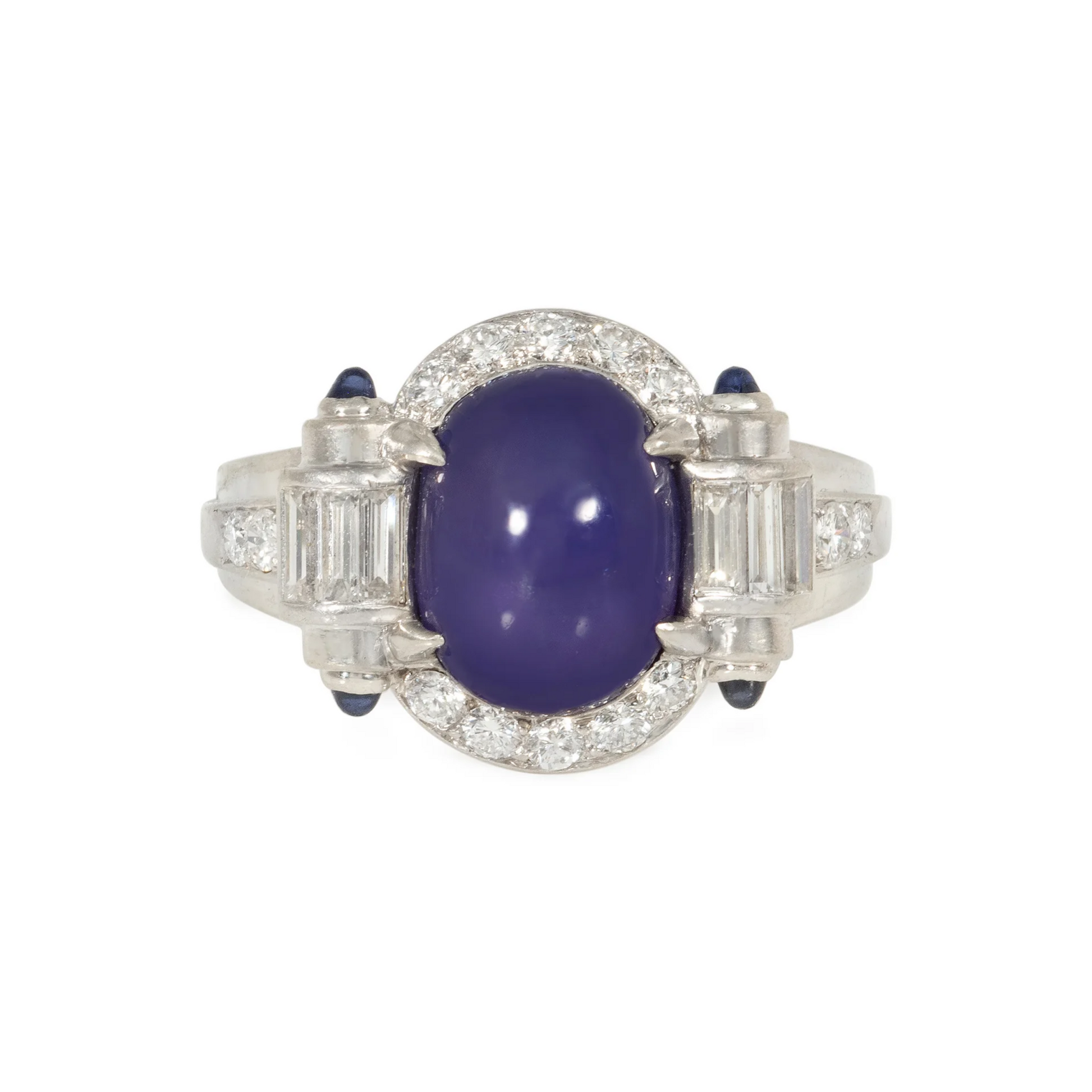 Art Deco Platinum Star Sapphire & Diamond Ring front