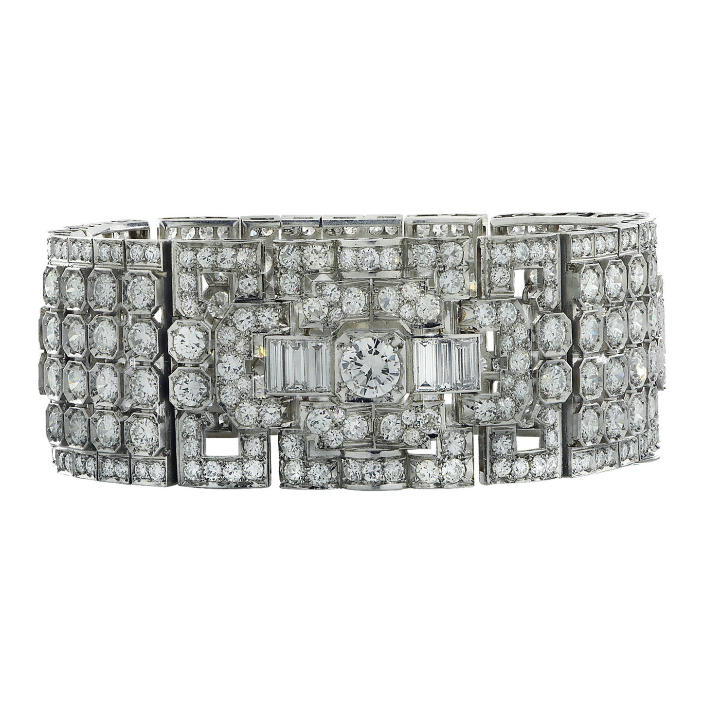 Art Deco Platinum Diamond Bracelet front view