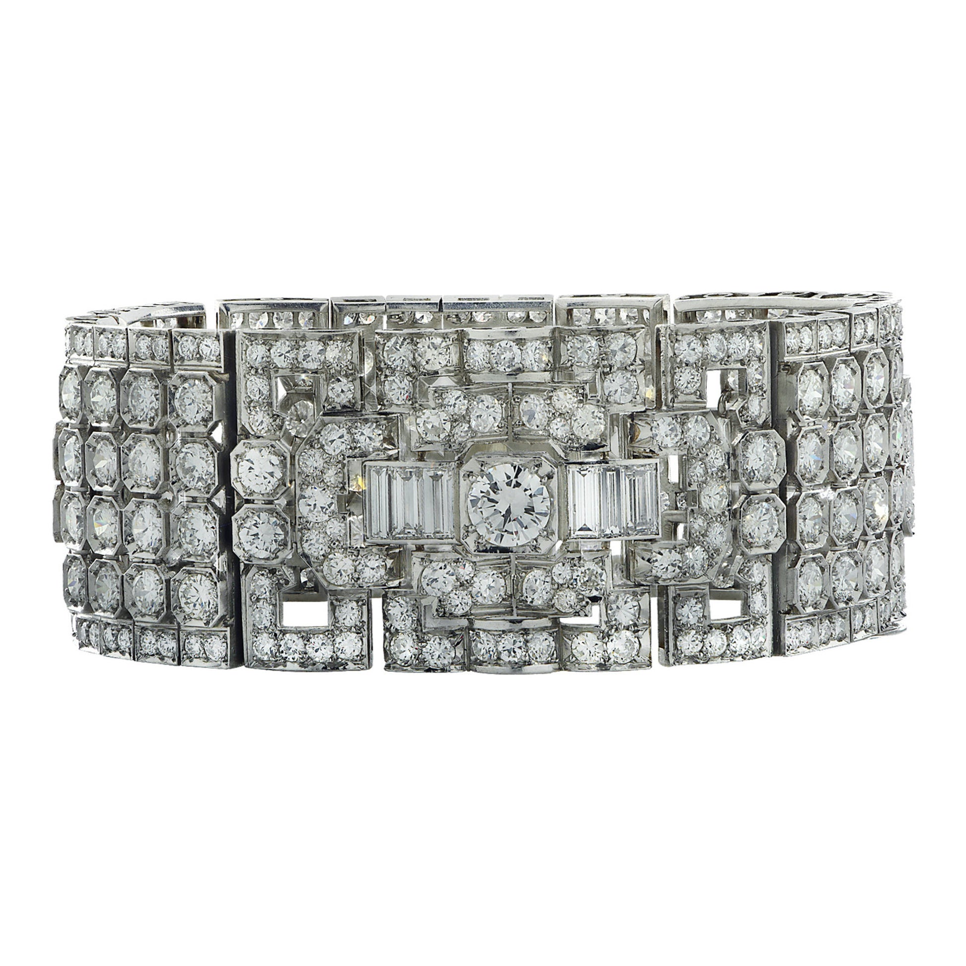 Art Deco Platinum Diamond Bracelet front view