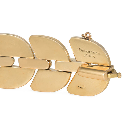 Boucheron Retro 18KT Yellow Gold Palmettes Bracelet signature