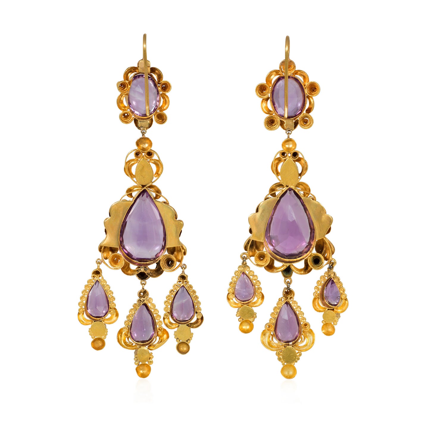 Victorian 15KT Yellow Gold Amethyst & Chrysolite Earrings back