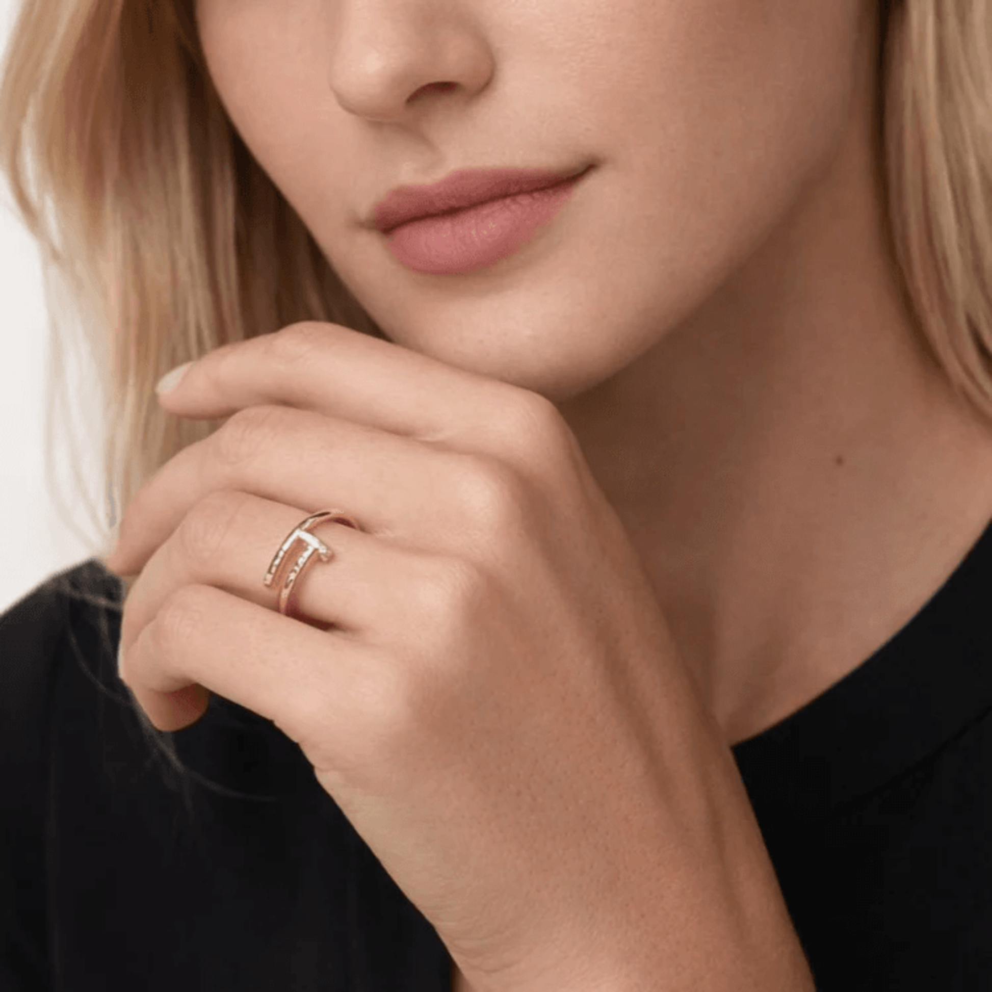 Cartier Post-1980s 18KT Rose Gold Diamond Juste Un Clou Ring on finger