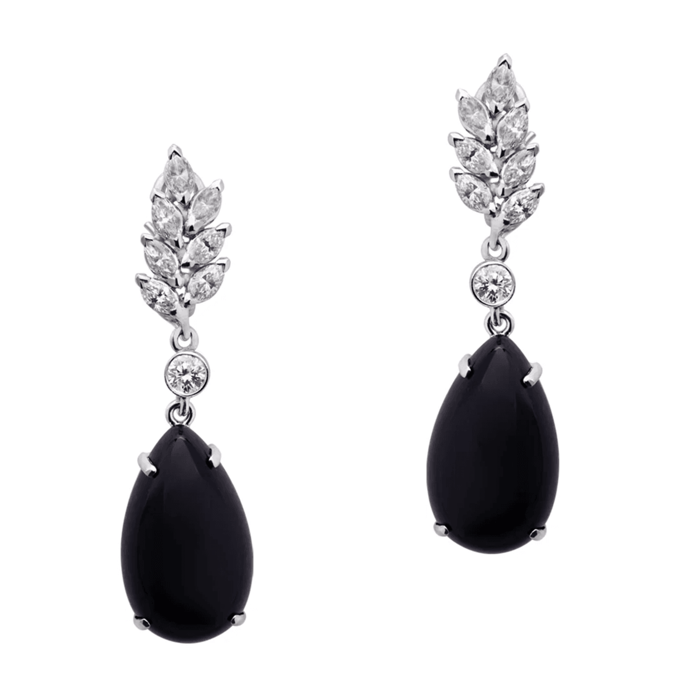 Post-1980s Platinum Cultured Pearl, Diamond & Onyx Earrings front