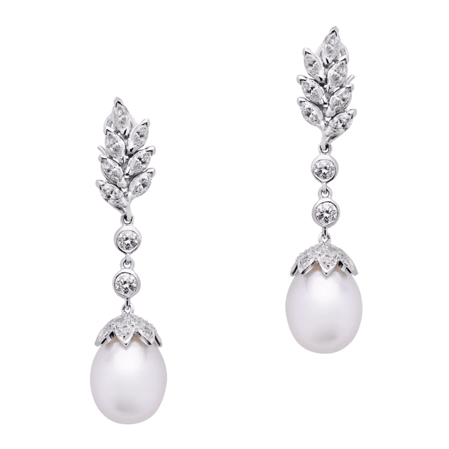 Post-1980s Platinum Cultured Pearl, Diamond & Onyx Earrings front