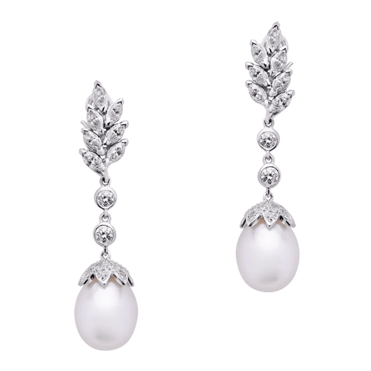 Post-1980s Platinum Cultured Pearl, Diamond & Onyx Earrings front