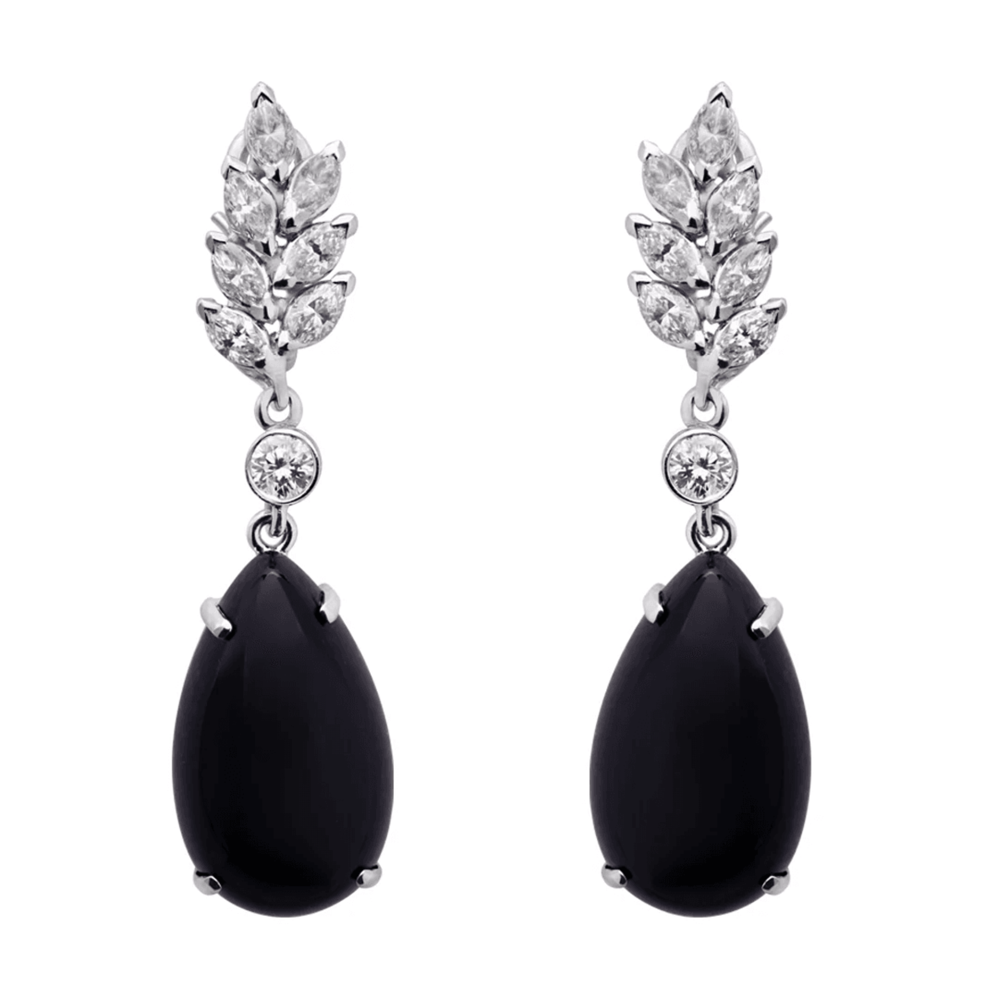 Post-1980s Platinum Cultured Pearl, Diamond & Onyx Earrings front