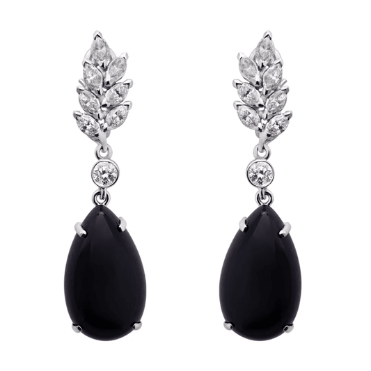 Post-1980s Platinum Cultured Pearl, Diamond & Onyx Earrings front