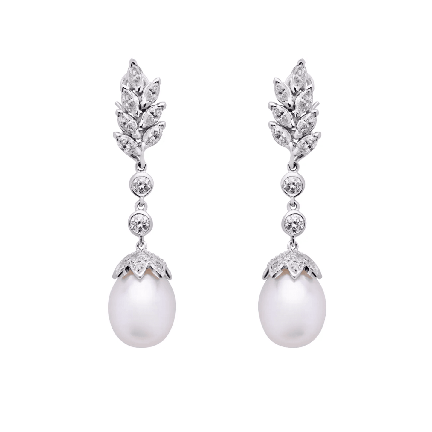 Post-1980s Platinum Cultured Pearl, Diamond & Onyx Earrings front