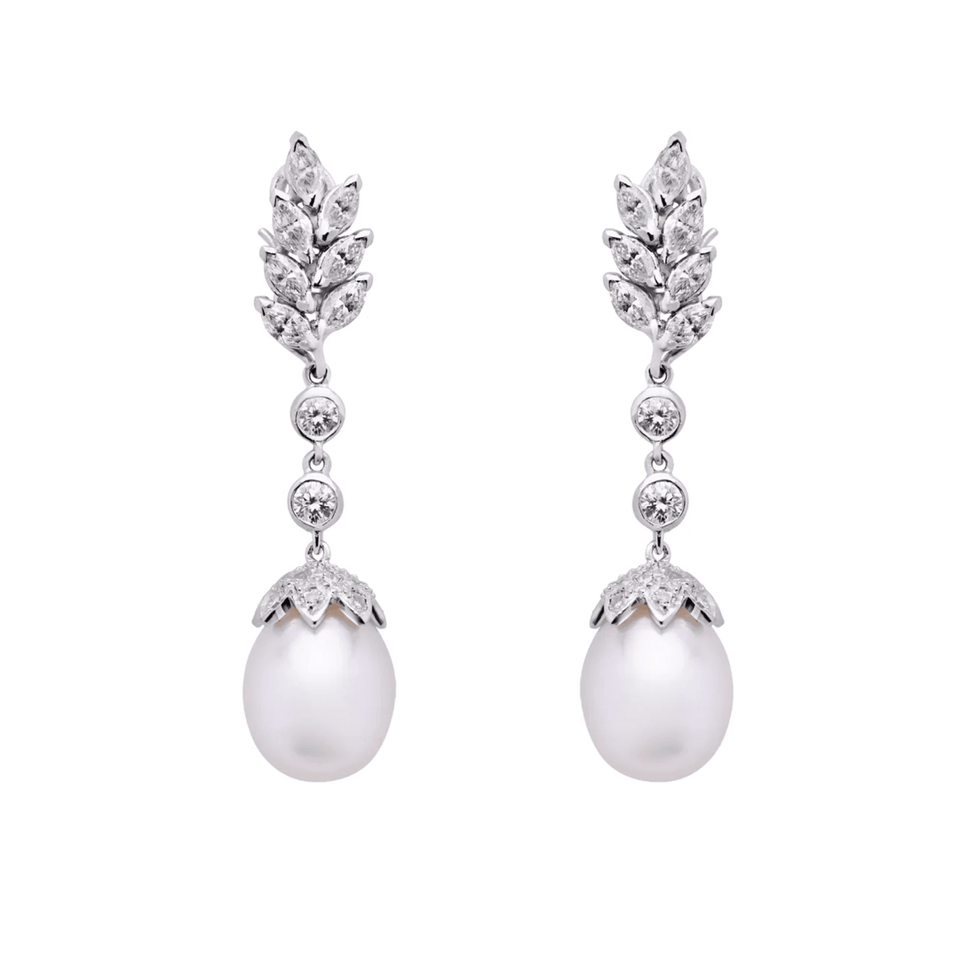 Post-1980s Platinum Cultured Pearl, Diamond & Onyx Earrings front