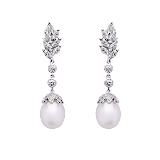 Post-1980s Platinum Cultured Pearl, Diamond & Onyx Earrings front