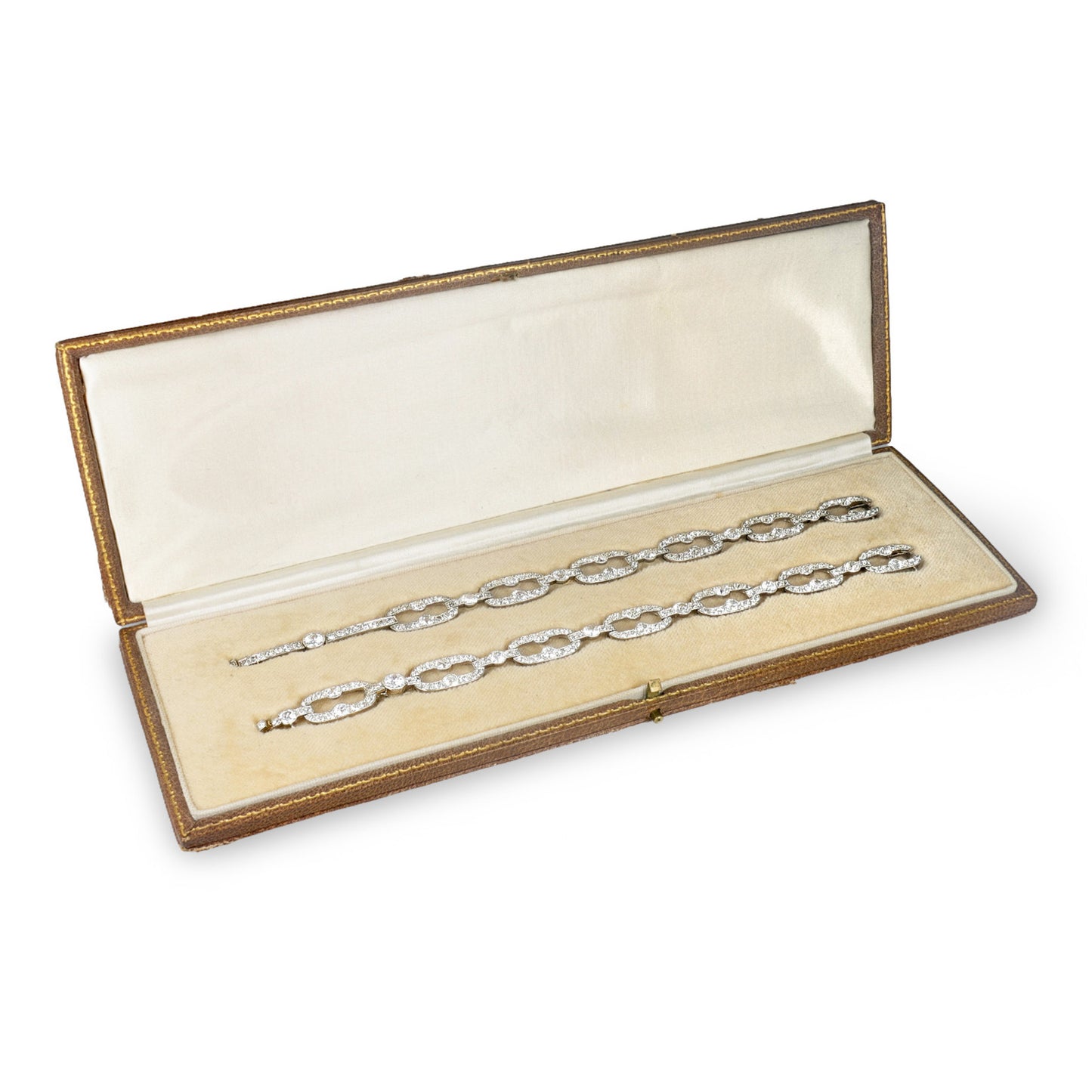 Cartier Paris Edwardian Platinum & 18KT Yellow Gold Diamond Bracelets in box