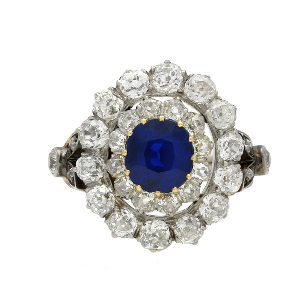 French Victorian Silver & 18KT Yellow Gold Sapphire & Diamond Ring & Bracelet front