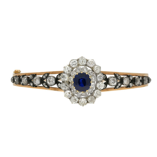 French Victorian Silver & 18KT Yellow Gold Sapphire & Diamond Ring & Bracelet front