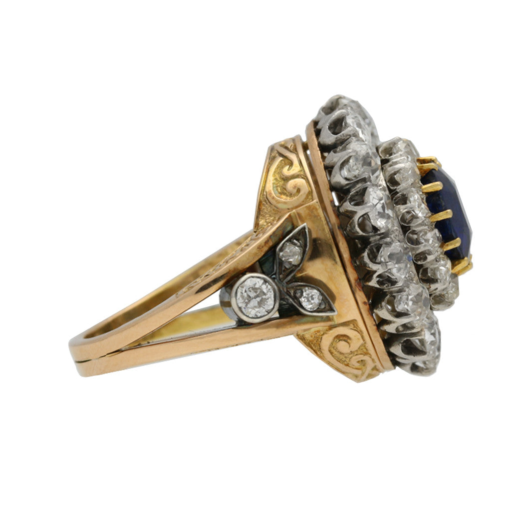 French Victorian Silver & 18KT Yellow Gold Sapphire & Diamond Ring & Bracelet side