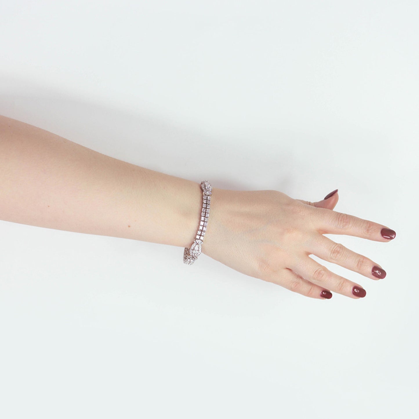 Oscar Heyman Bros. 1950s Platinum Diamond Bracelet on wrist
