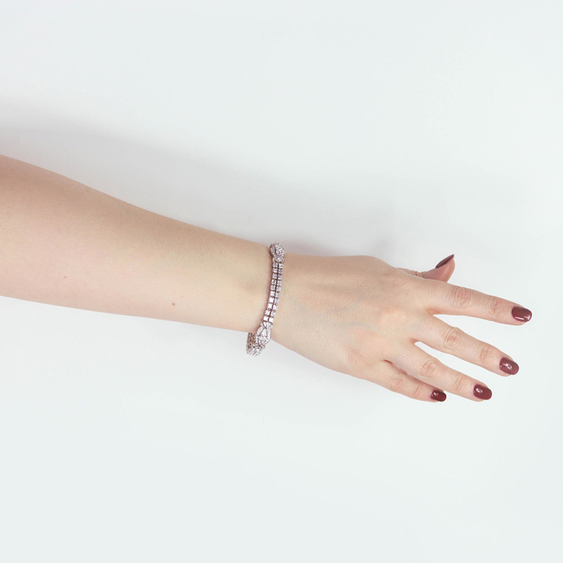 Oscar Heyman Bros. 1950s Platinum Diamond Bracelet on wrist