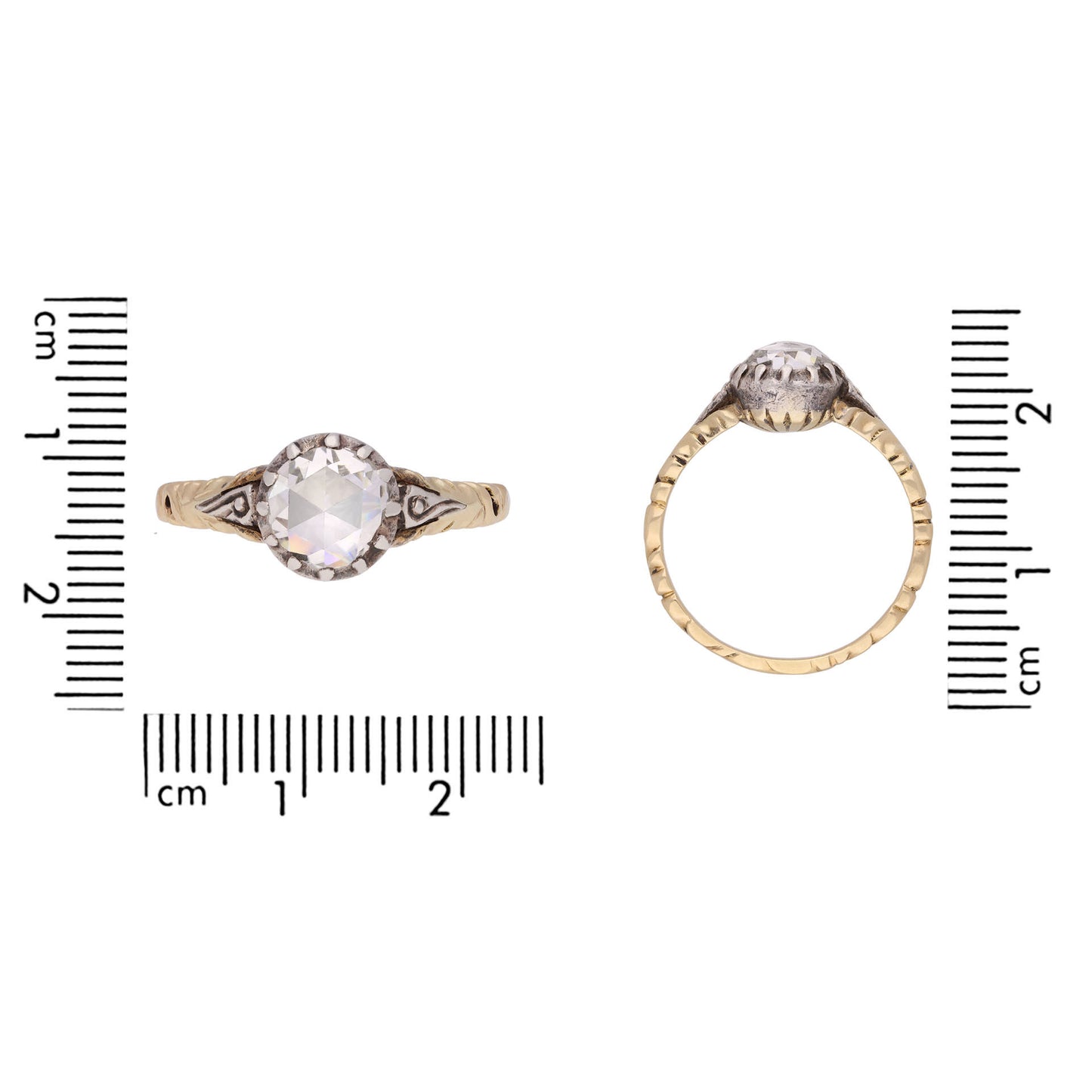 Georgian Silver & 18KT Yellow Gold Diamond Ring measurements