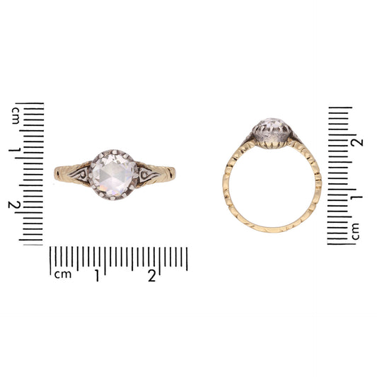 Georgian Silver & 18KT Yellow Gold Diamond Ring measurements