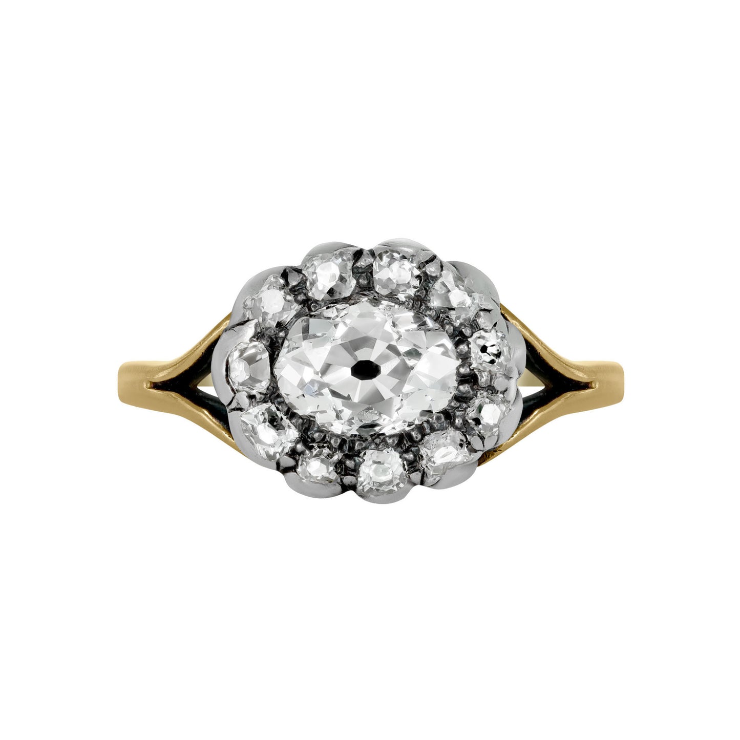 Georgian Silver & 18KT Yellow Gold Diamond Ring front