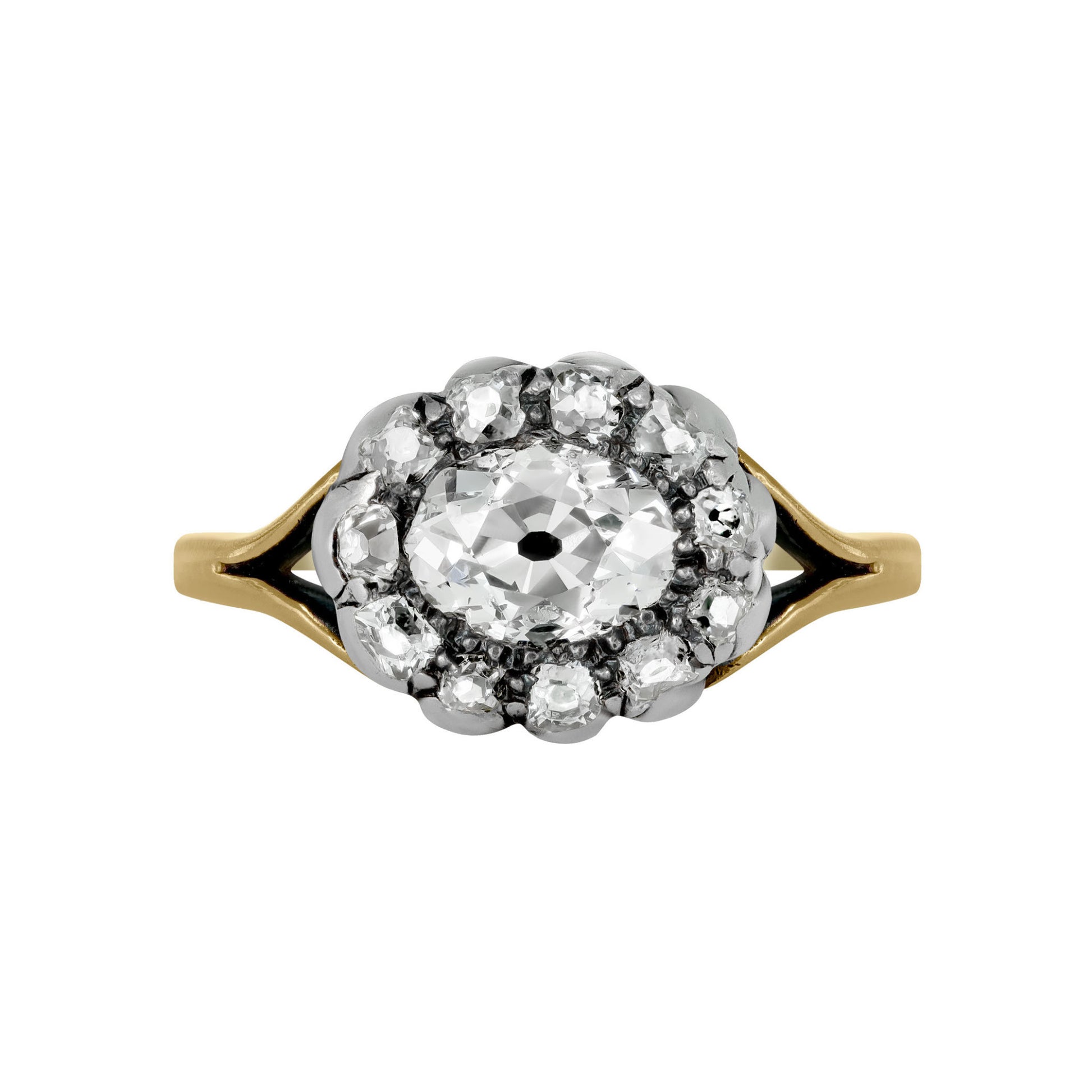 Georgian Silver & 18KT Yellow Gold Diamond Ring front