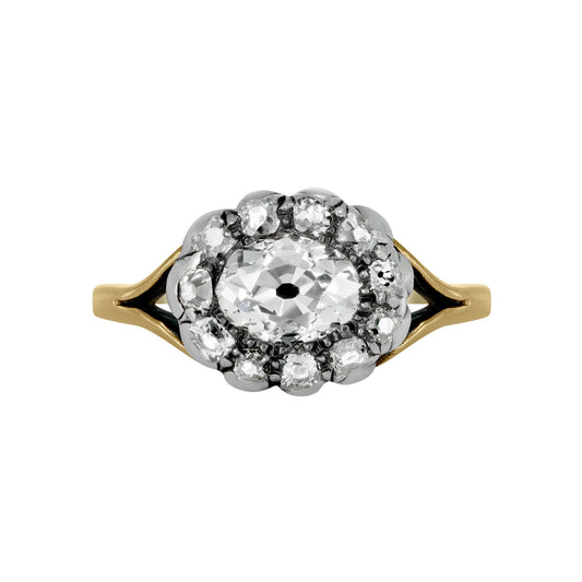 Georgian Silver & 18KT Yellow Gold Diamond Ring front
