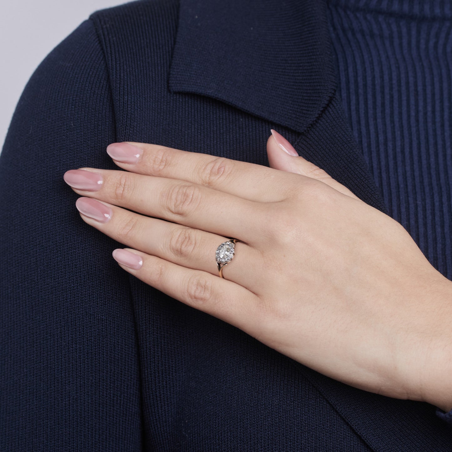 Georgian Silver & 18KT Yellow Gold Diamond Ring on finger