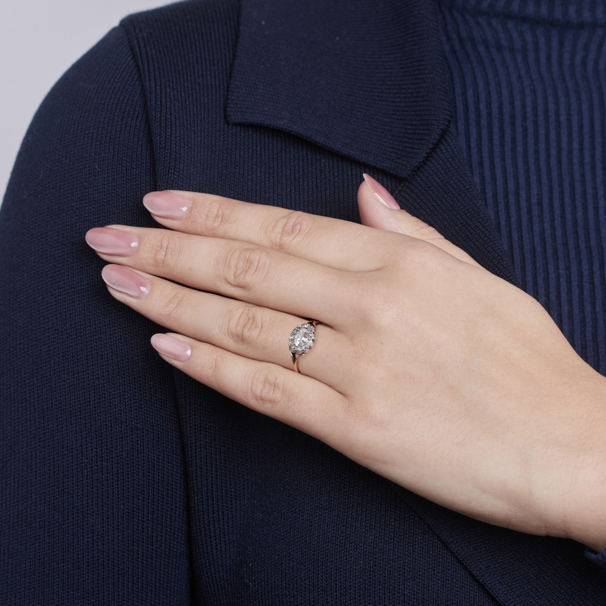 Georgian Silver & 18KT Yellow Gold Diamond Ring on finger