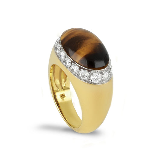 Kutchinsky London 1970s 18KT Yellow Gold Tiger's Eye & Diamond Ring side
