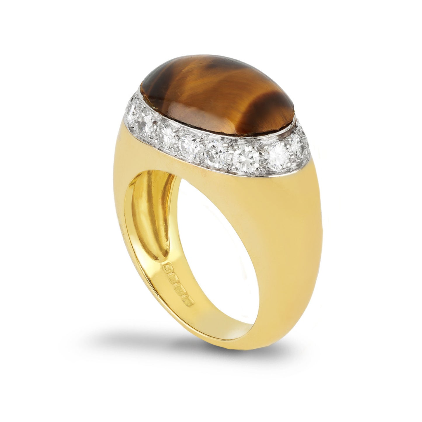 Kutchinsky London 1970s 18KT Yellow Gold Tiger's Eye & Diamond Ring side