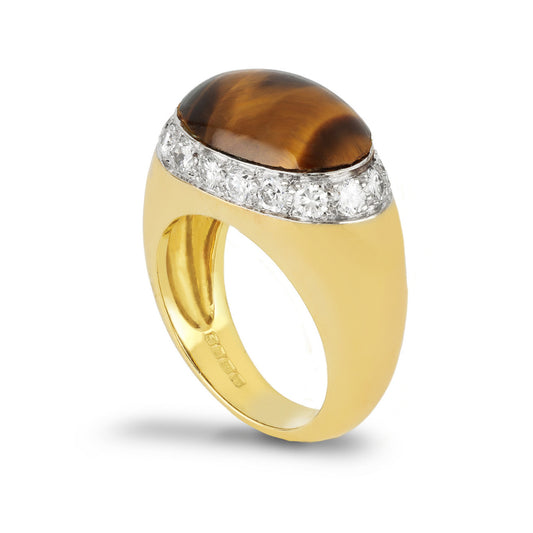 Kutchinsky London 1970s 18KT Yellow Gold Tiger's Eye & Diamond Ring side