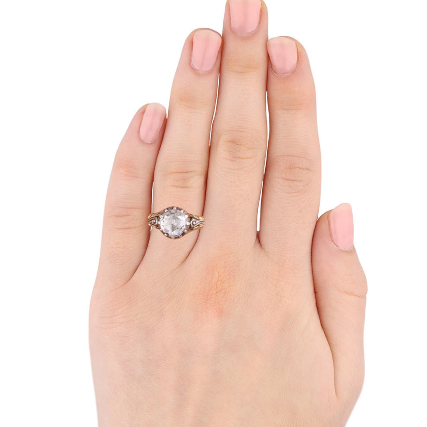 Georgian Silver & 18KT Yellow Gold Diamond Ring on finger