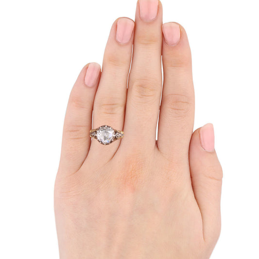 Georgian Silver & 18KT Yellow Gold Diamond Ring on finger