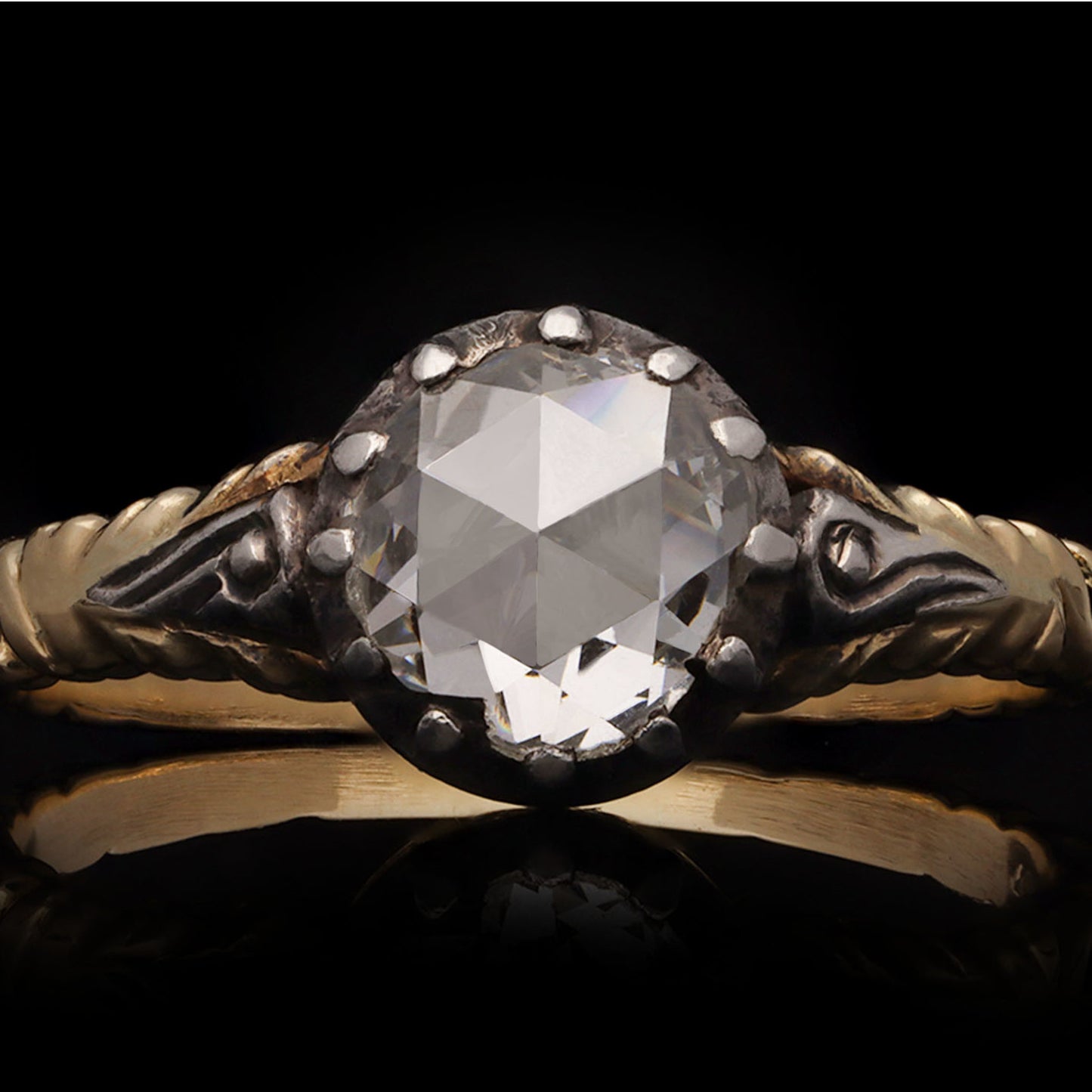 Georgian Silver & 18KT Yellow Gold Diamond Ring front