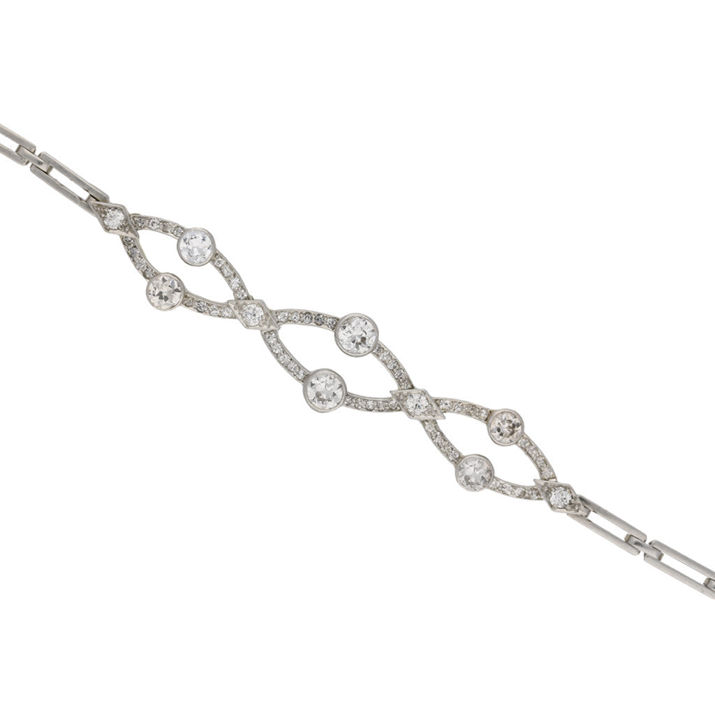 Edwardian Platinum & 18KT Yellow Gold Diamond Bracelet close up