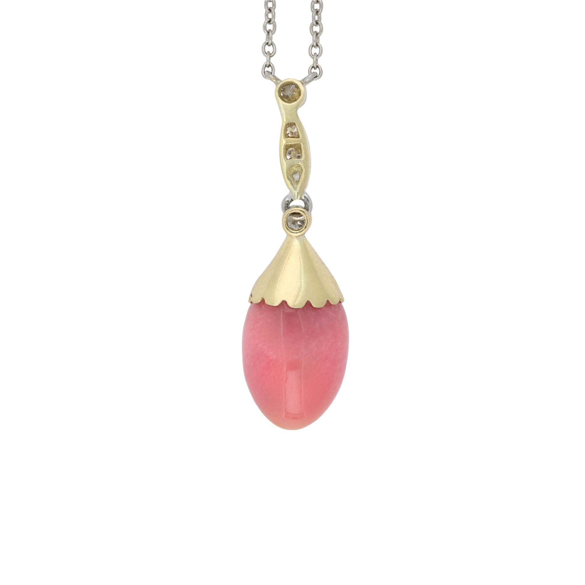 Edwardian Platinum & 18KT Yellow Gold Conch Pearl & Diamond Necklace back