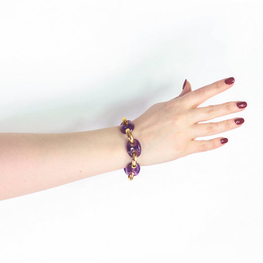 Garrard & Co. English 1970s 18KT Yellow Gold Amethyst Bracelet on wrist