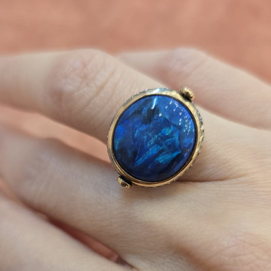 Contemporary 18KT Rose Gold Opal & Diamond Lover's Eye Ring on finger