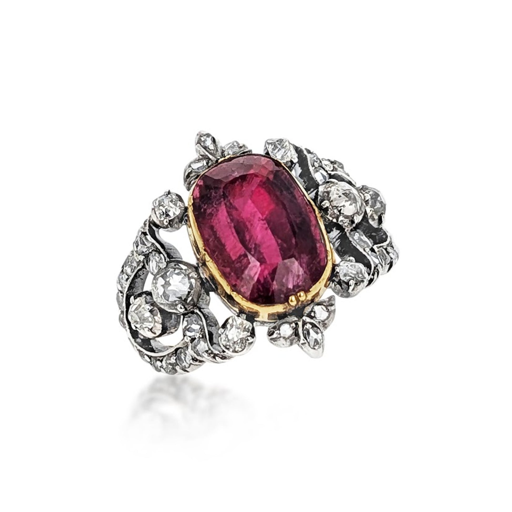 Antique Silver & 18KT Yellow Gold Tourmaline & Diamond Ring front