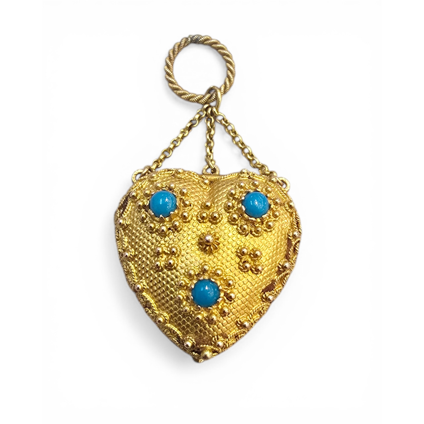 Victorian 18KT Yellow Gold Diamond, Amethyst, Emerald, Garnet & Ruby Heart Locket Pendant back