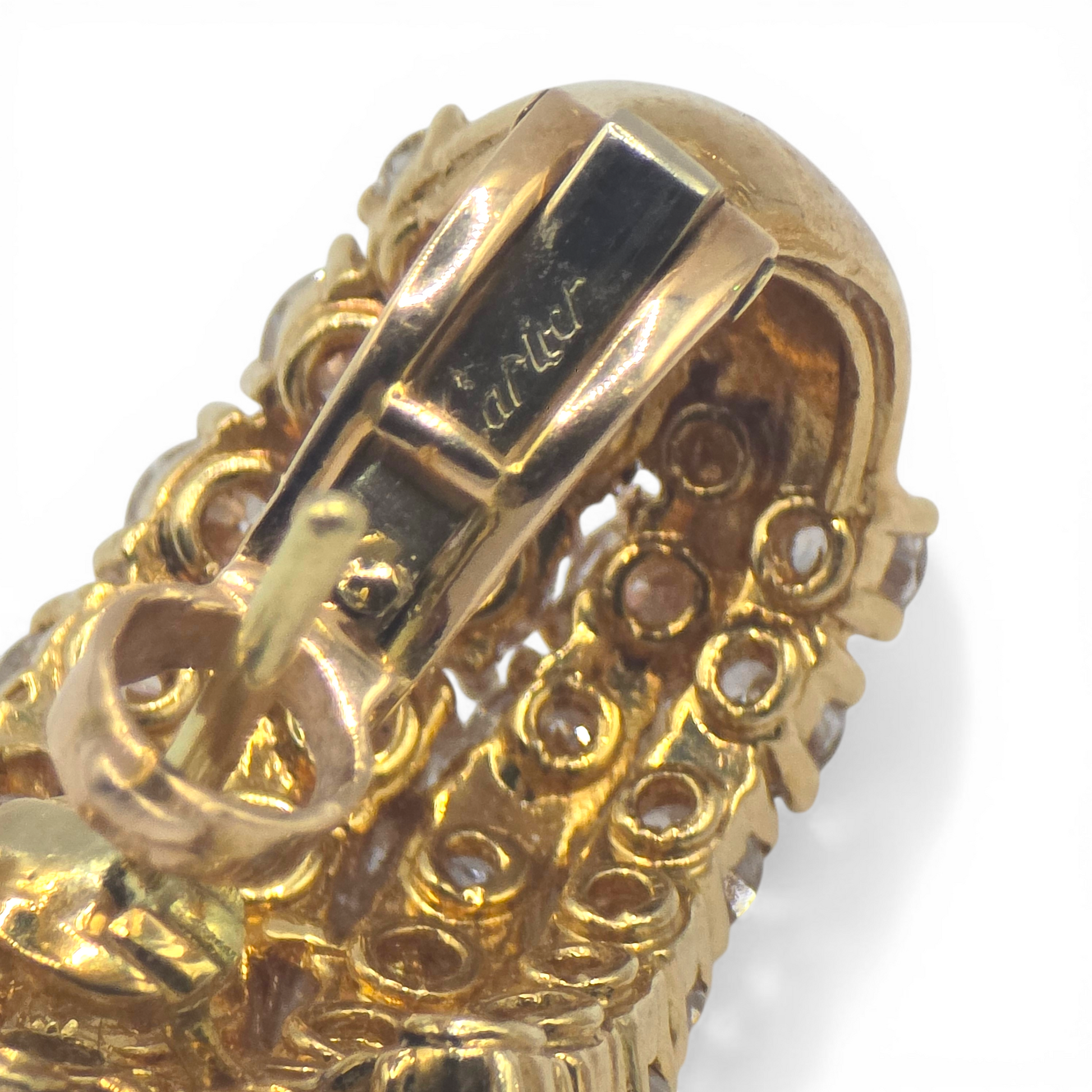 Cartier Paris 1970s 18KT Yellow Gold Diamond Earrings signature