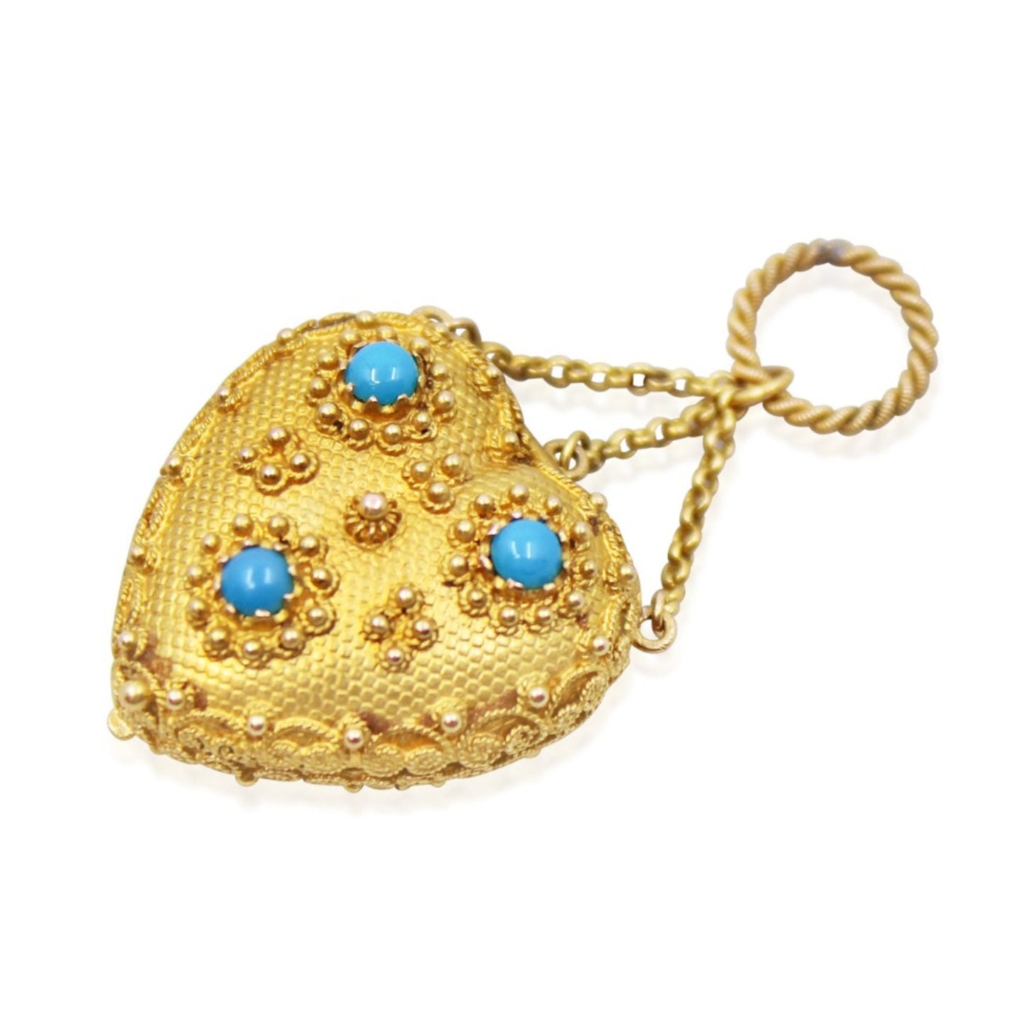 Victorian 18KT Yellow Gold Diamond, Amethyst, Emerald, Garnet & Ruby Heart Locket Pendant back